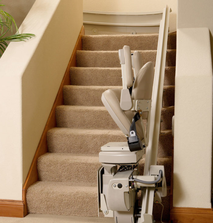 Curved stairlift folded up