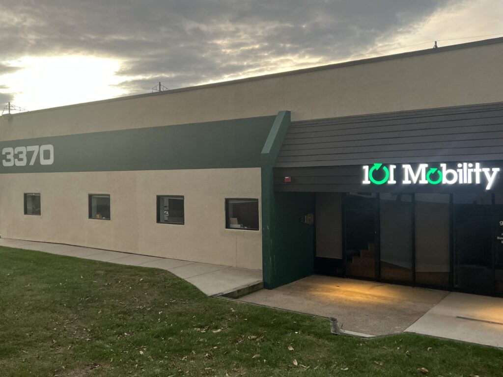 The 101 Mobility showroom building at 3370 Progress Drive in Bensalem, PA